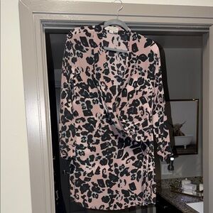 AllSaints Pink and Black Leopard Print Long Sleeve Dress